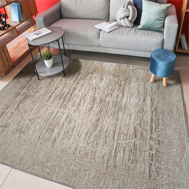 Davide 1229 Transitional Crackled Beige Polypropylene Area Rug 5'3