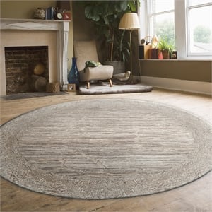 Davide 1229 Transitional Beige Round Polypropylene Area Rug 7'10&quot x 7'10&quot