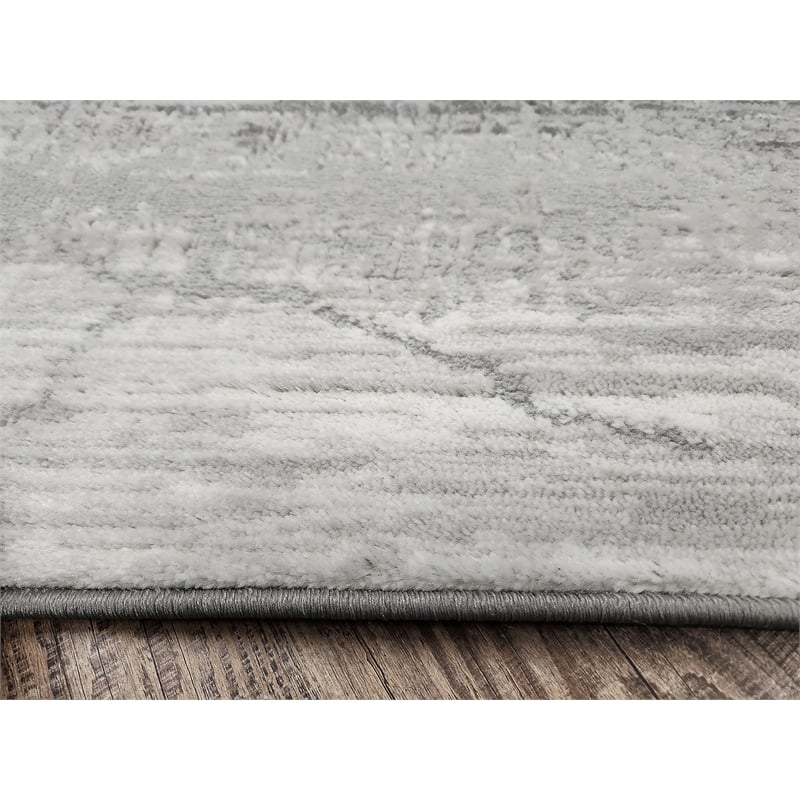 Davide 1229 Transitional Crackled Gray Polypropylene Area Rug 5'3