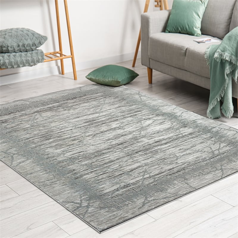Davide 1229 Transitional Crackled Gray Polypropylene Area Rug 5'3