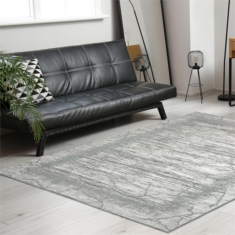 Davide 1229 Transitional Crackled Grey 5x8 Area Rug