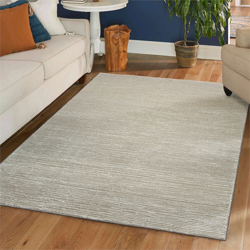 Davide 1228 Transitional Striated Beige Polypropylene Area Rug 7'10