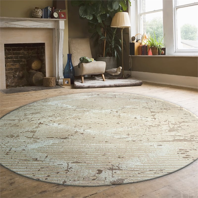 Davide 1230 Transitional Geometric Beige 8' Round Area Rug