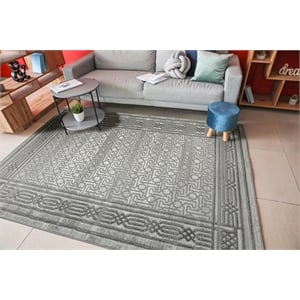 Davide 1231 Transitional Bordered Gray Polypropylene Area Rug 7'10&quot x 10'6&quot