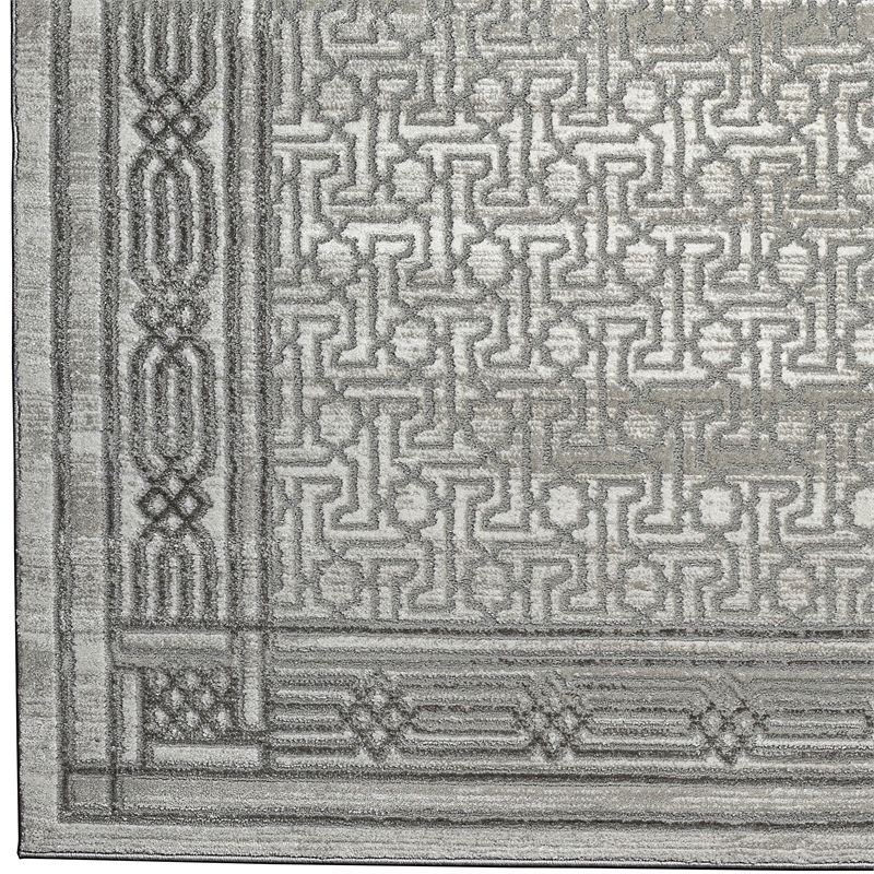 Davide 1231 Transitional Bordered Gray Polypropylene Area Rug 7'10