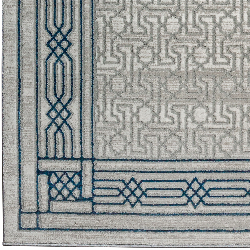 Davide 1231 Transitional Bordered Blue Polypropylene Area Rug 5'3