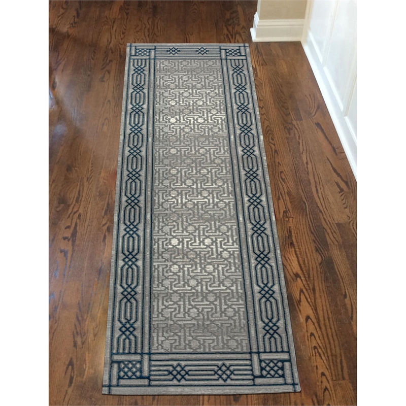 Davide 1231 Transitional Bordered Blue Runner Area Rug