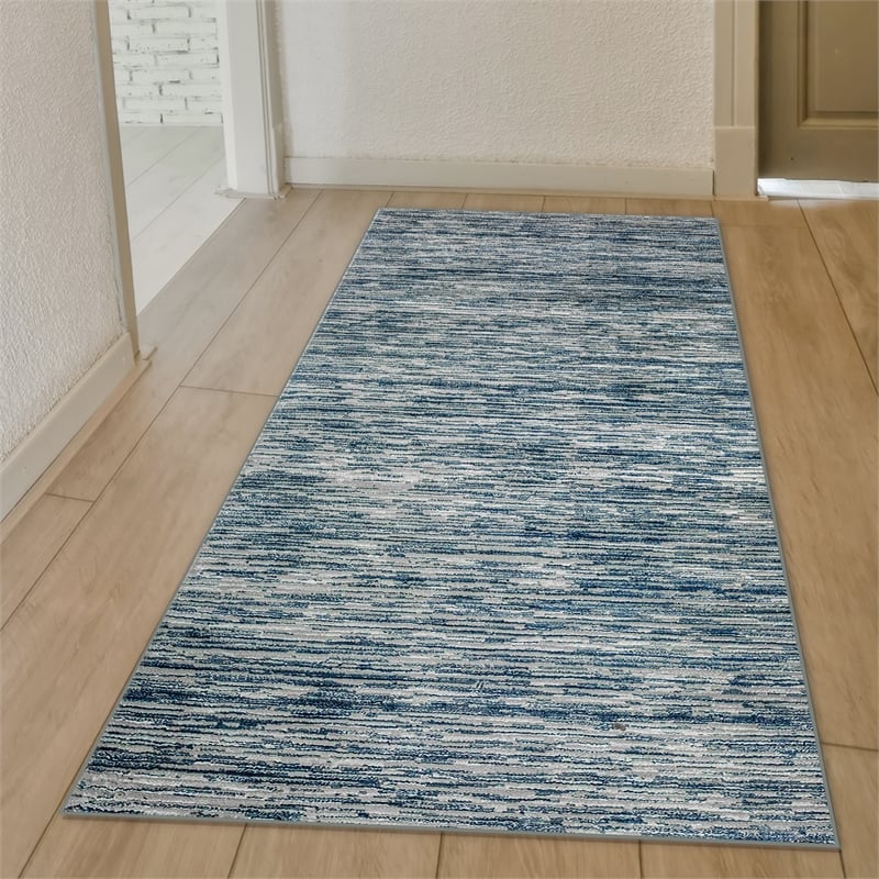 Davide 1228 Transitional Striated Blue Runner Area Rug