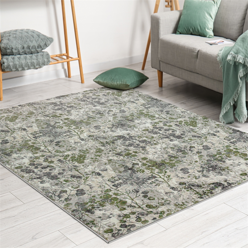 Livigno 1242 Transitional Floral Green Polypropylene Area Rug 3'3