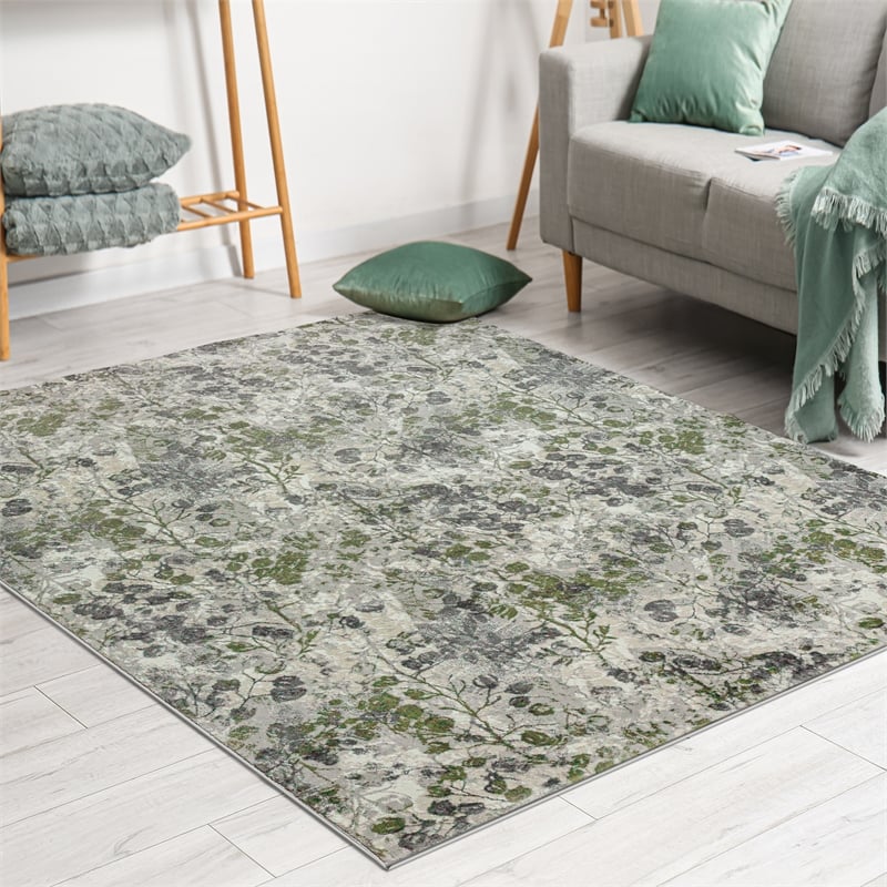 Livigno 1242 Transitional Floral Green Polypropylene Area Rug 7'10