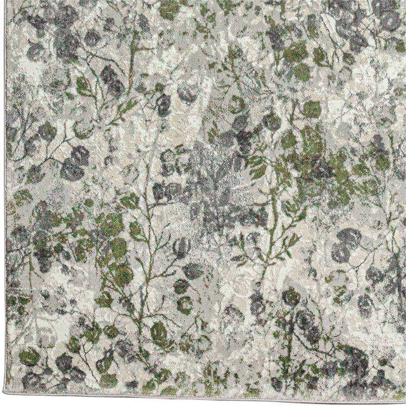 Livigno 1242 Transitional Floral Green Runner Polypropylene Area Rug 2'2