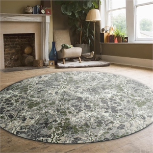 Livigno 1242 Transitional Floral Green Round Polypropylene Area Rug 7'10&quot x 7'10&quot