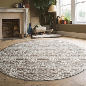 Livigno 1243 Transitional Geometric Beige Round Polypropylene Area Rug 5'3&quot x 5'3&quot