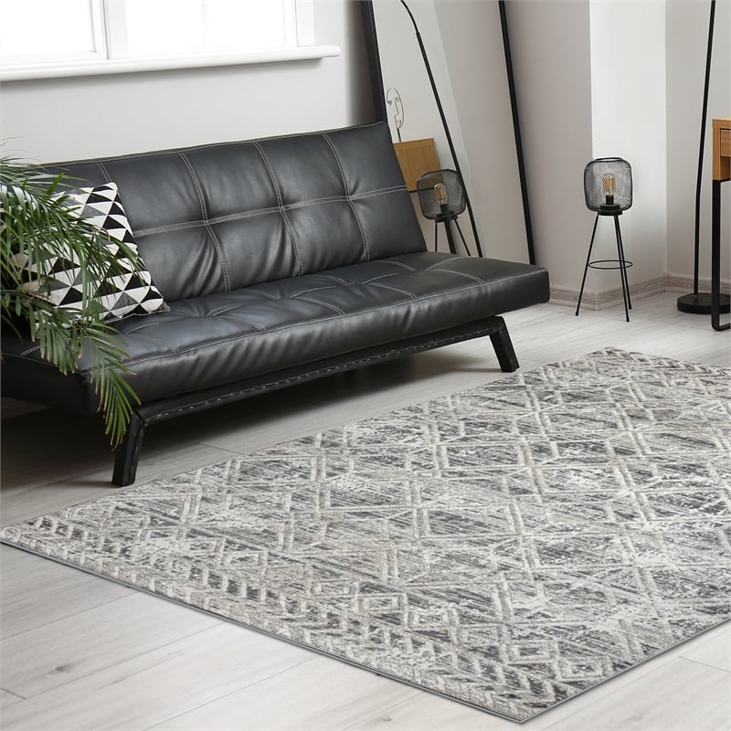 Livigno 1243 Transitional Geometric Grey Polypropylene Area Rug 5'3