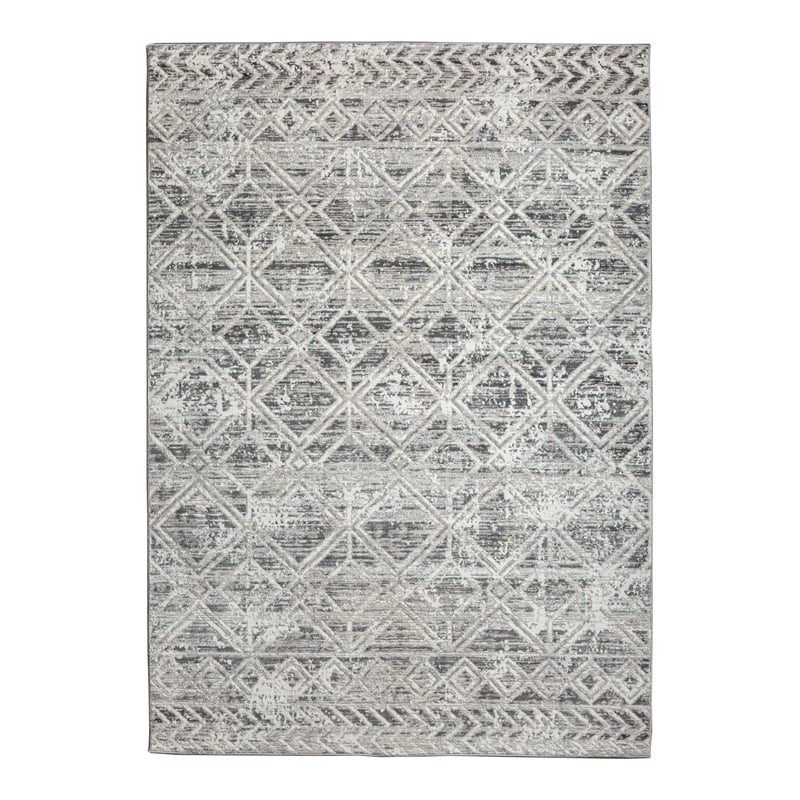 Livigno 1243 Transitional Geometric Grey Polypropylene Area Rug 5'3