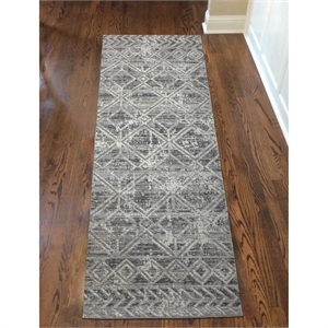 Livigno 1243 Transitional Geometric Gray Runner Polypropylene Area Rug 2'2&quot x 7'7&quot