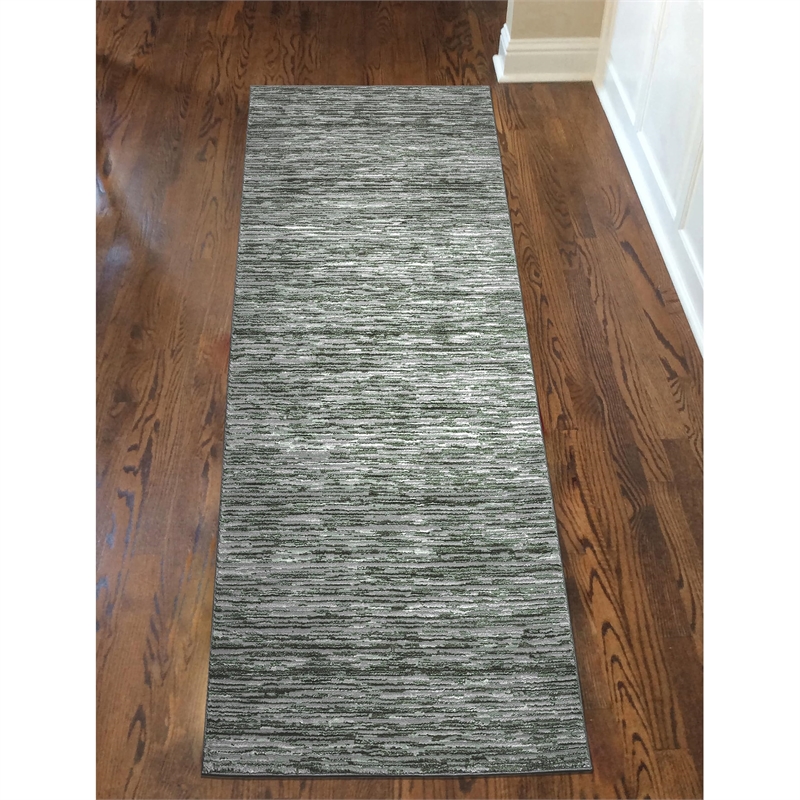 Davide 1228 Transitional Striated Green Runner Area Rug
