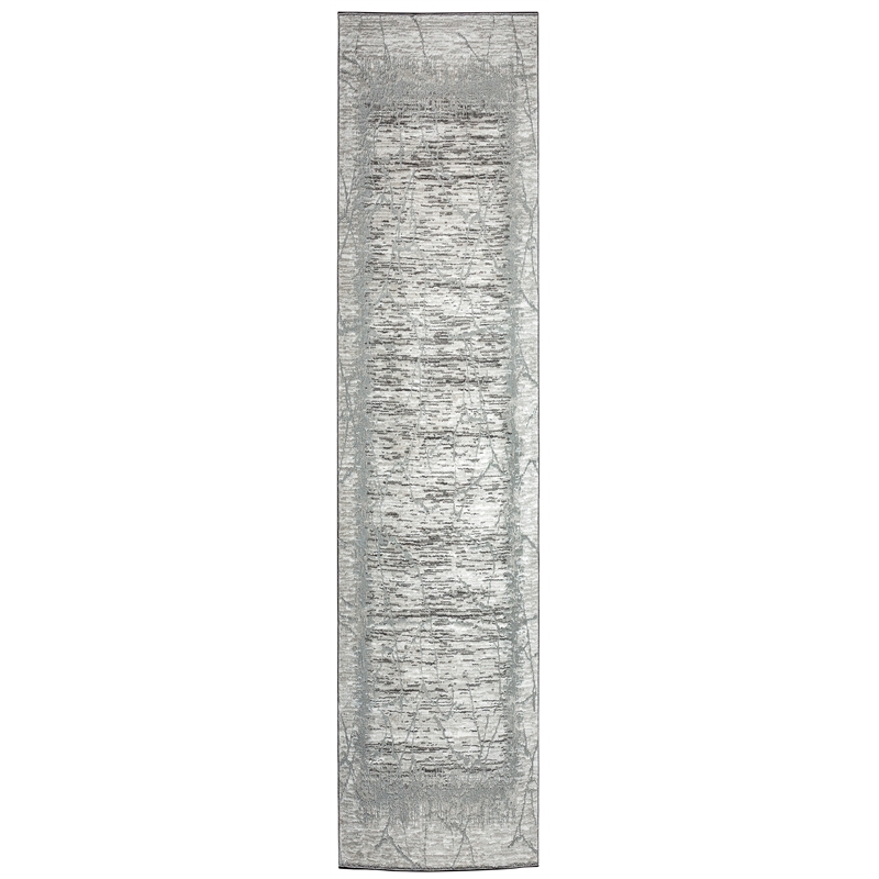 Davide 1229 Transitional Crackled Grey Runner Polypropylene Area Rug