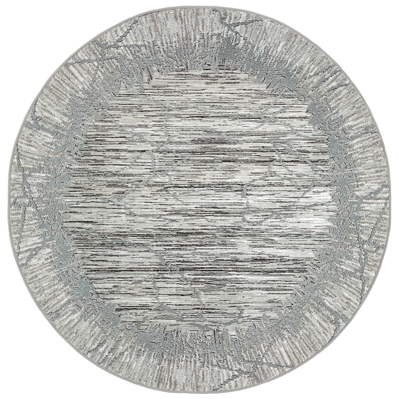 Davide 1229 Transitional Crackled Grey 5' Round Polypropylene Area Rug