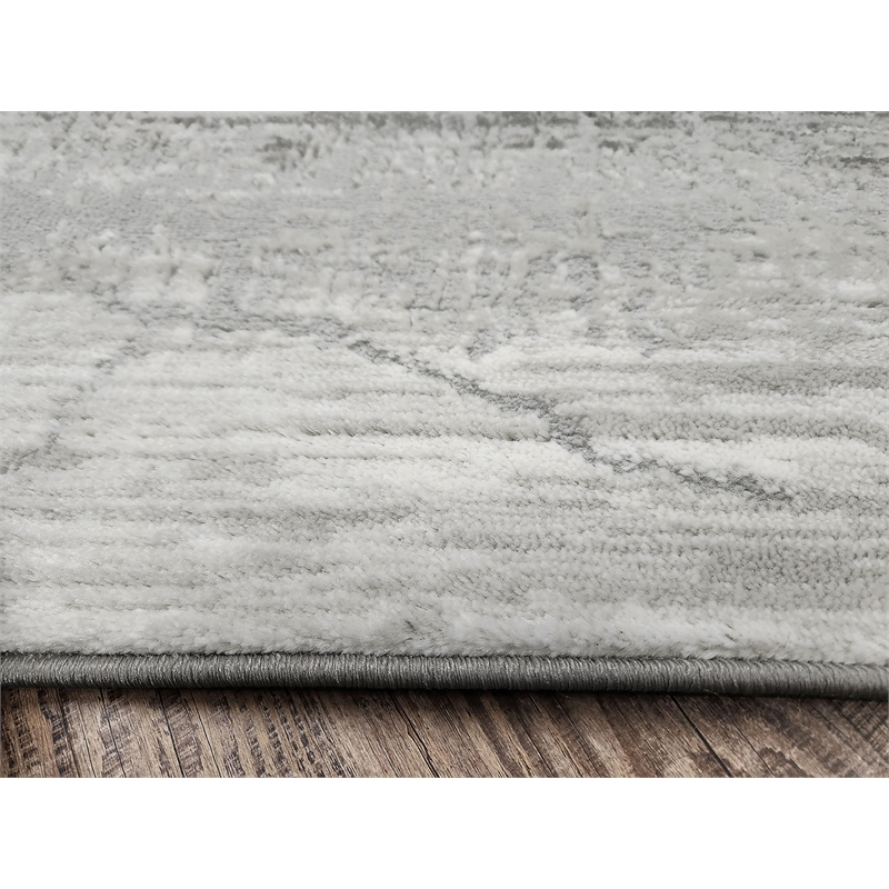 Davide 1229 Transitional Crackled Grey Round Polypropylene Area Rug 7'10