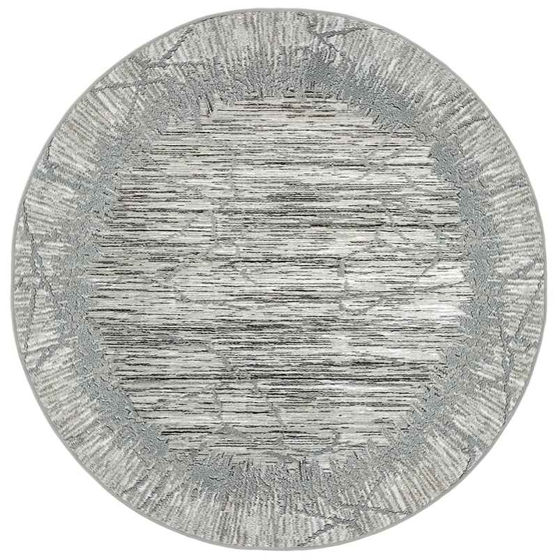 Davide 1229 Transitional Crackled Grey 8' Round Polypropylene Area Rug