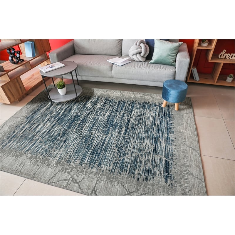 Davide 1229 Transitional Crackled Blue 3x5 Polypropylene Area Rug