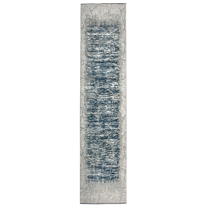 Davide 1229 Transitional Crackled Blue Runner Polypropylene Area Rug