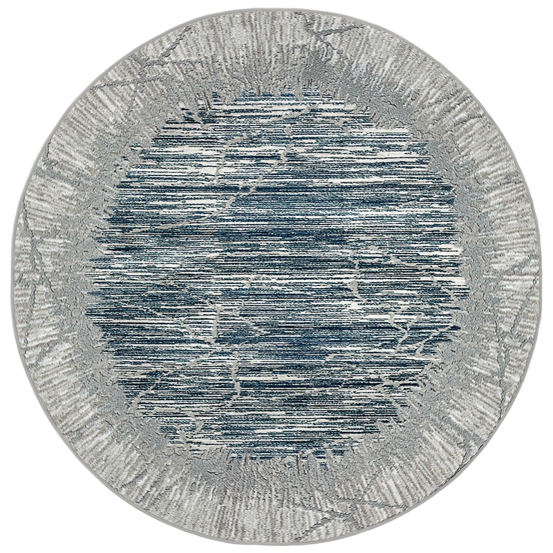 Davide 1229 Transitional Crackled Blue Round Polypropylene Area Rug 7'10