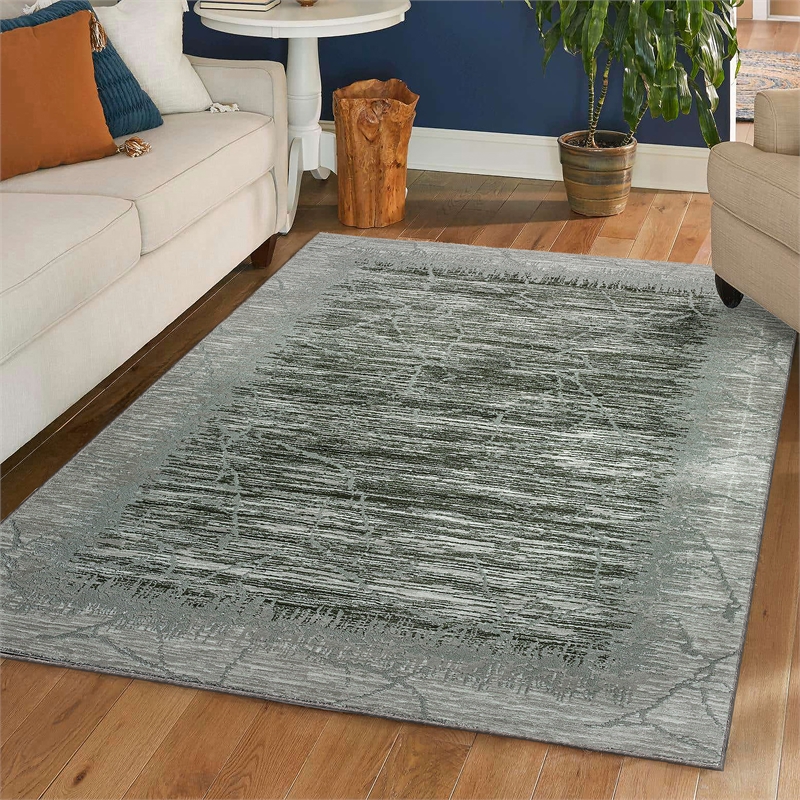 Davide 1229 Transitional Crackled Green Polypropylene Area Rug 7'10