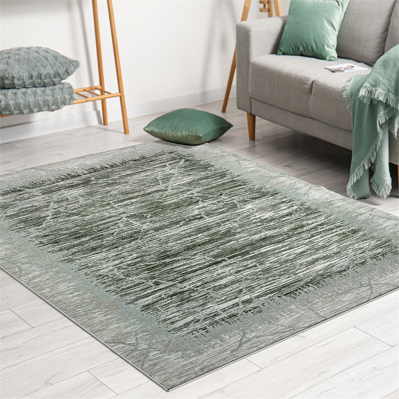 Davide 1229 Transitional Crackled Green Polypropylene Area Rug 7'10