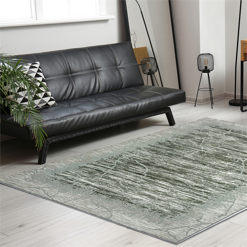 Davide 1229 Transitional Crackled Green Polypropylene Area Rug 7'10