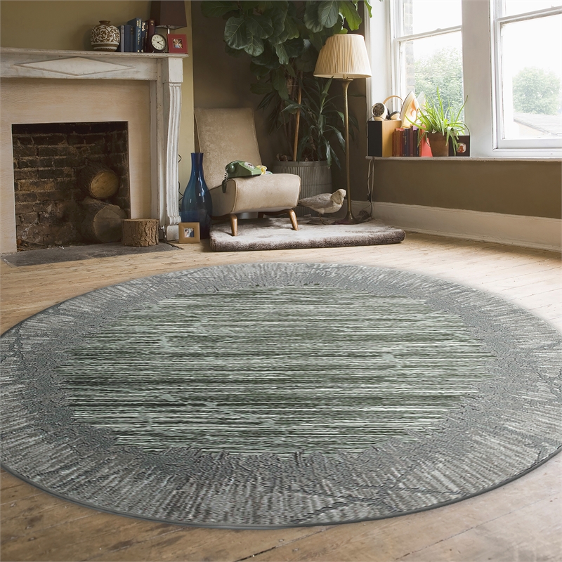 Davide 1229 Transitional Crackled Green Round Polypropylene Area Rug 5'3