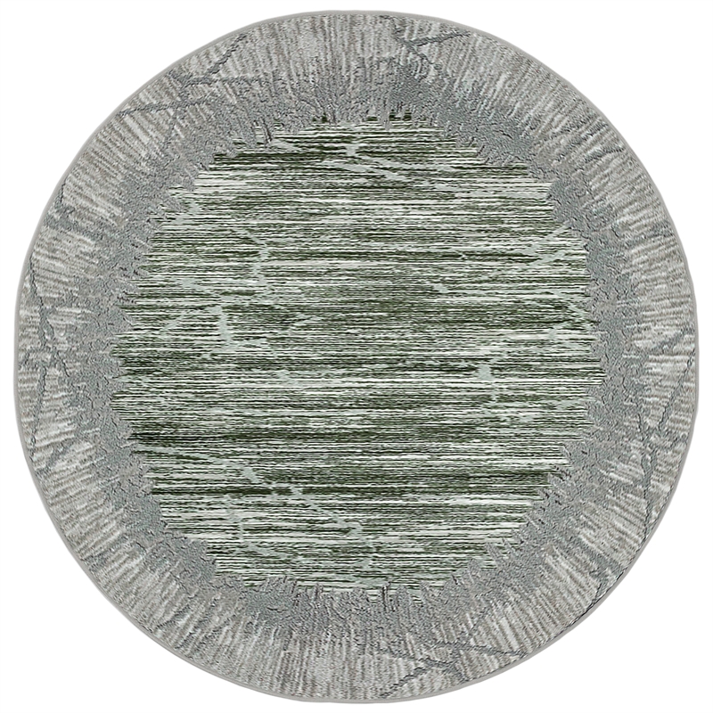 Davide 1229 Transitional Crackled Green Round Polypropylene Area Rug 5'3
