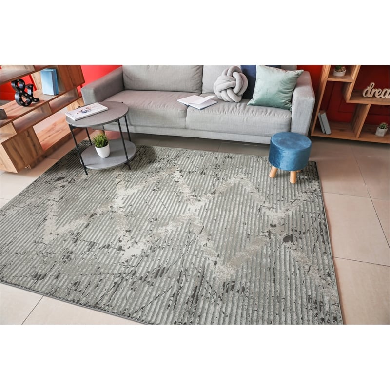 Davide 1230 Transitional Geometric Grey Polypropylene Area Rug 7'10