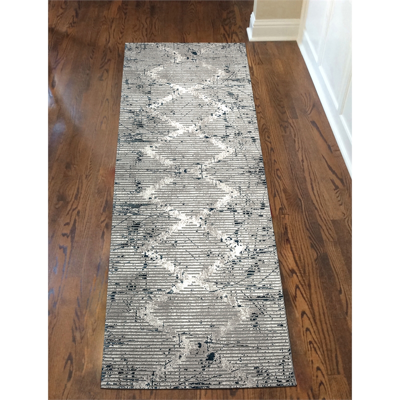 Davide 1230 Transitional Geometric Blue Runner Polypropylene Area Rug 2'2