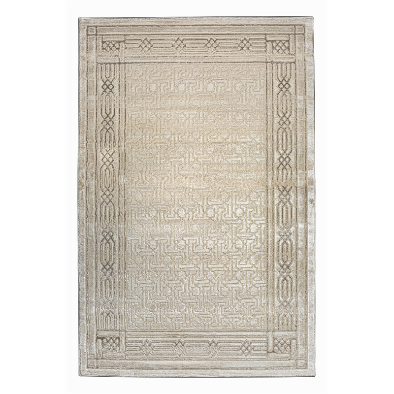 Davide 1231 Transitional Bordered Beige Polypropylene Area Rug 3'3