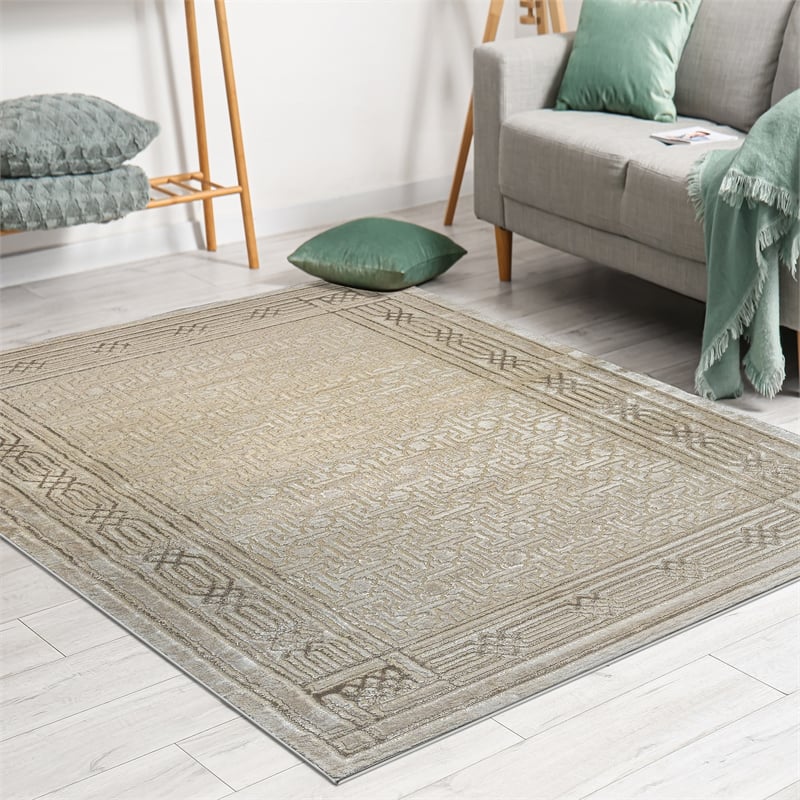 Davide 1231 Transitional Bordered Beige Polypropylene Area Rug 5'3