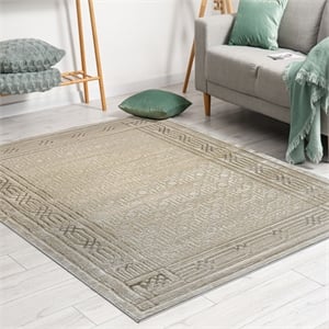Davide 1231 Transitional Bordered Beige Polypropylene Area Rug 5'3&quot x 7'3&quot