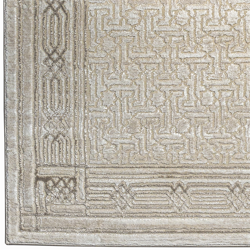 Davide 1231 Transitional Bordered Beige Round Polypropylene Area Rug 7'10