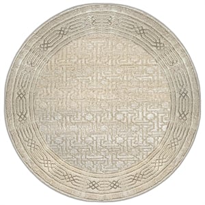 Davide 1231 Transitional Bordered Beige Round Polypropylene Area Rug 7'10&quot x 7'10&quot