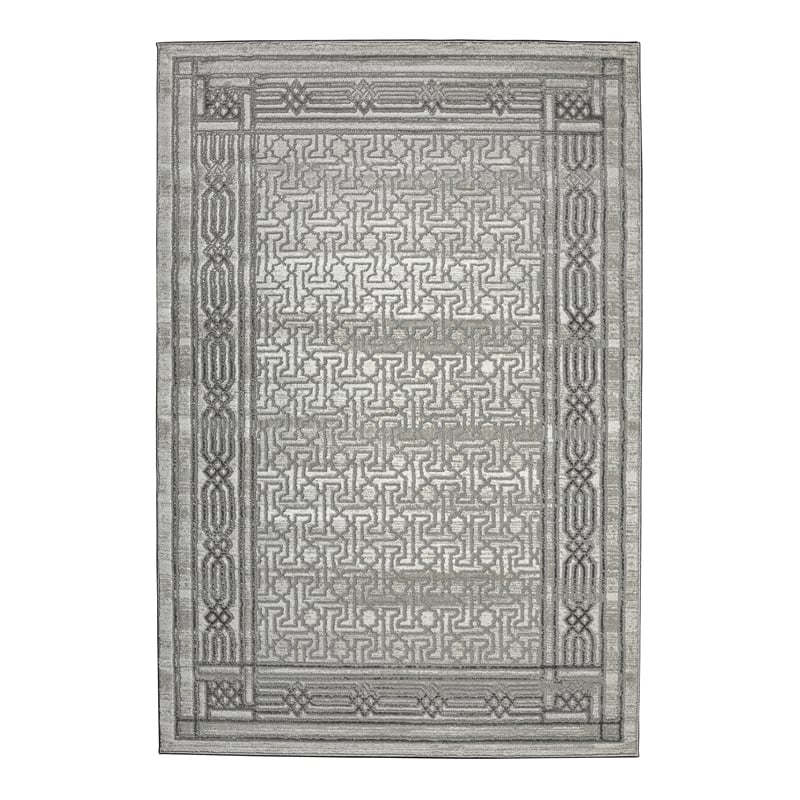 Davide 1231 Transitional Bordered Grey Polypropylene Area Rug 3'3