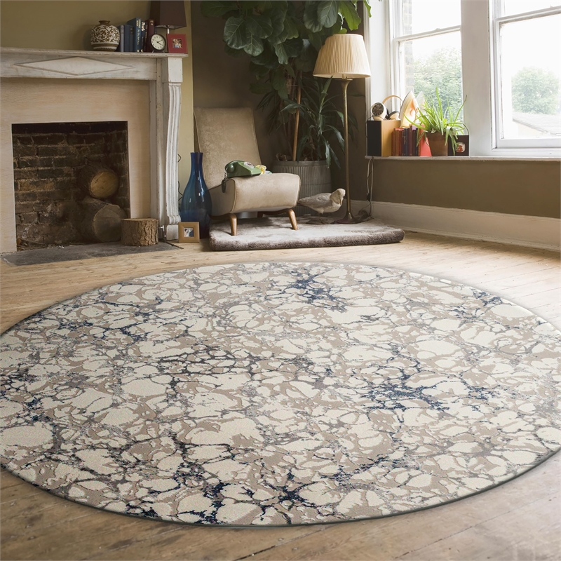 Livigno 1240 Transitional Marbled Blue 5' Round Area Rug