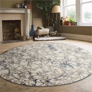 Livigno 1240 Transitional Marbled Blue Round Polypropylene Area Rug 5'3&quot x 5'3&quot