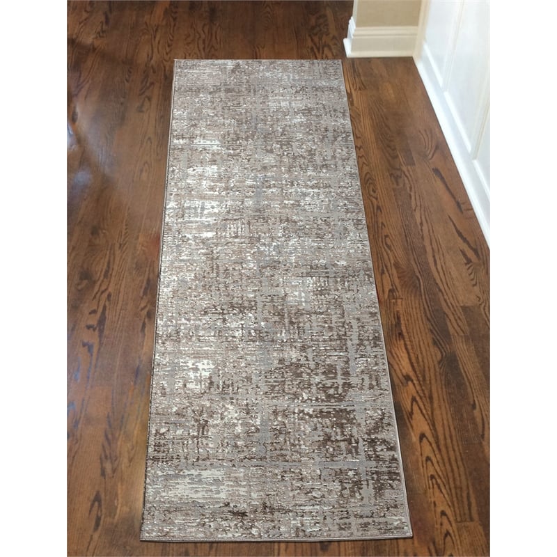 Livigno 1241 Transitional Striated Beige Runner Polypropylene Area Rug 2'2