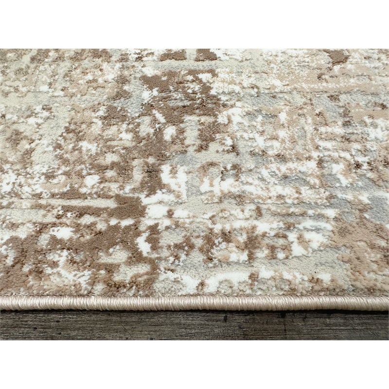 Livigno 1241 Transitional Striated Beige Round Polypropylene Area Rug 5'3