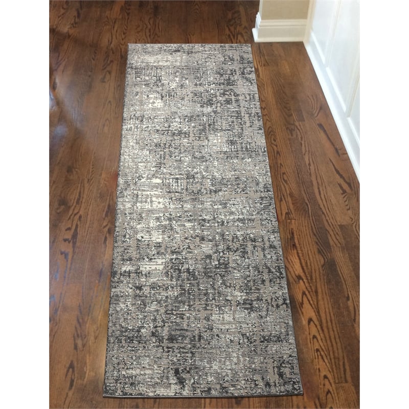 Livigno 1241 Transitional Striated Grey Runner Polypropylene Area Rug 2'2