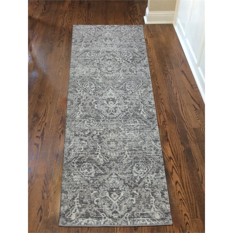 Livigno 1244 Transitional Abstract Grey Runner Polypropylene Area Rug 2'2