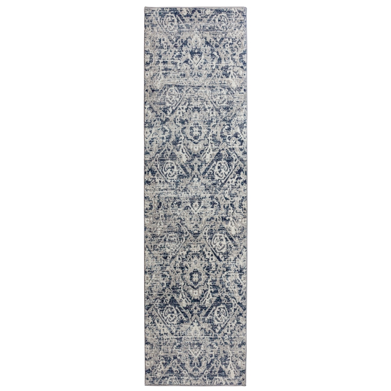 Livigno 1244 Transitional Abstract Blue Runner Polypropylene Area Rug 2'2