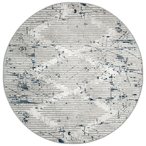 Davide 1230 Transitional Geometric Blue Round Polypropylene Area Rug 5'3&quot x 5'3&quot