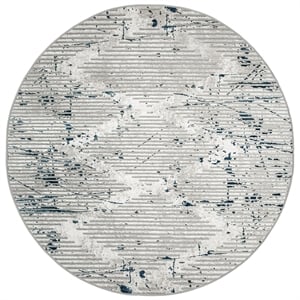 Davide 1230 Transitional Geometric Blue Round Polypropylene Area Rug 7'10&quot x 7'10&quot